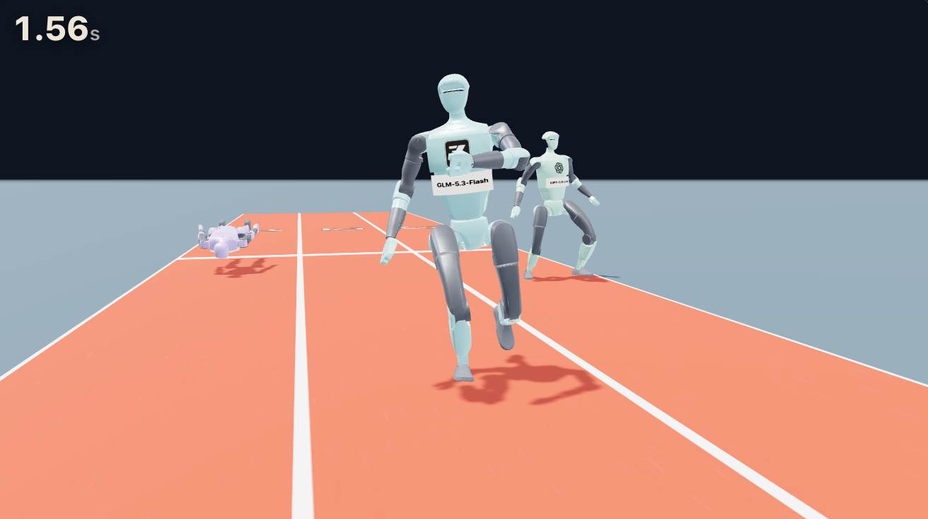 AI agents racing humanoid robots on a running track